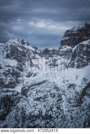 Famous Italian Alps Brenta Dolomites, Snow On The Slopes Of The Alps Madonna Di Campiglio, Pinzolo, 