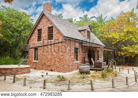 Old House In The Park Of Key Biscane Near Miami, Florida In The United States
