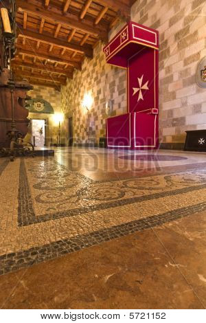Interno del Palazzo Cavalieri Templari nell'isola di Rodi, Grecia