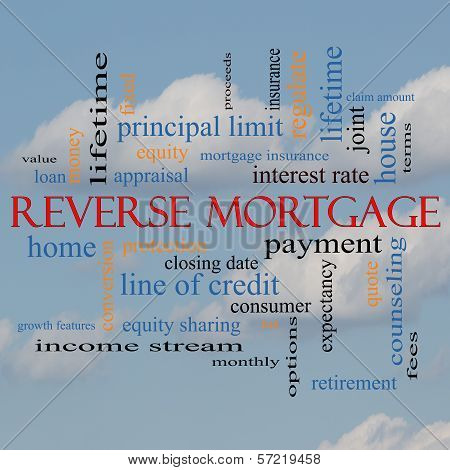 Reverse Mortgage Word Cloud Concept On A Cloud Background