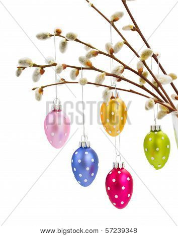 Hanging multicolored easter eggs