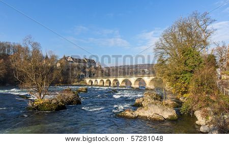 Laufen Castle And Railway Viaduc At Rhine Falls - Switzerland