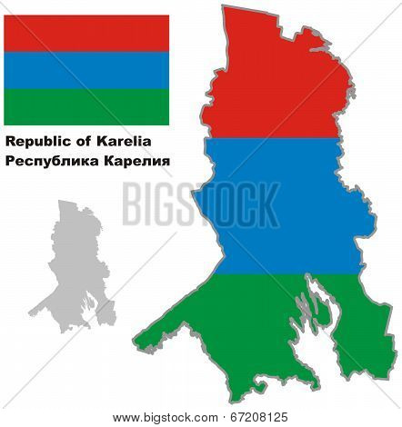 Outline Map Of Karelia With Flag