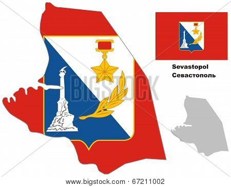 Outline Map Of Sevastopol With Flag