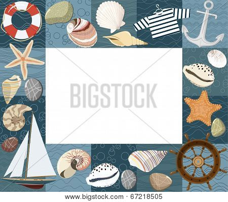 Baby marine photo frame or card. Vector