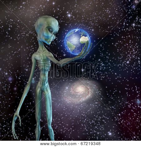 Alien being ponders earth Elements of this image furnished by NASA