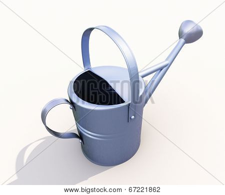 Watering can made of metal on white background