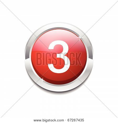 3 Number Circular Vector Red Web Icon Button