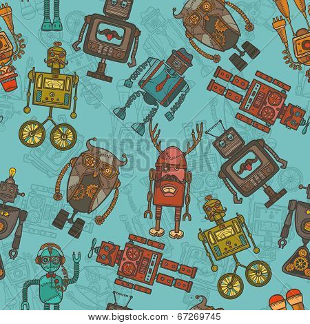 Hipster robot color seamless pattern
