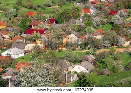 view on Carpathian Village at spring time