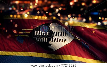 Swaziland National Flag Light Night Bokeh Abstract Background