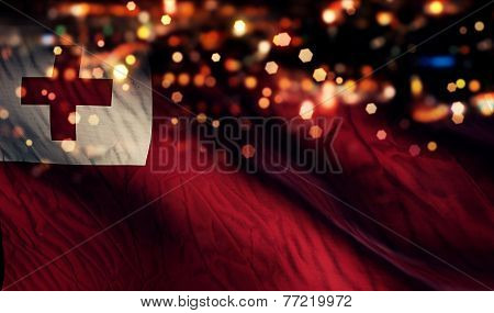 Tonga National Flag Light Night Bokeh Abstract Background