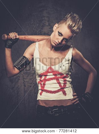 Punk girl with a baseball bat