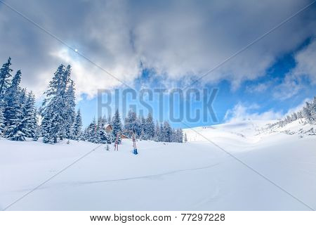 Slope on the skiing resort  in Carpathians. Ukraine