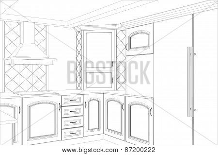 Kitchen vector sketch interior. Illustration created of 3d