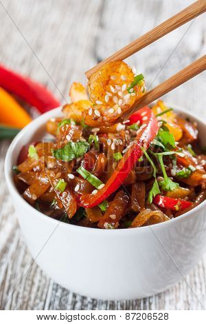 Fried Rice Noodles With Shrimp.