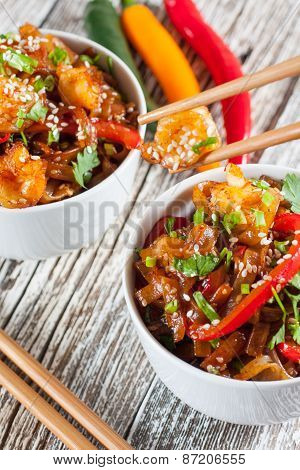 Fried Rice Noodles With Shrimp.