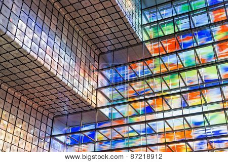 Interior Modern Building With Colorful Glass Wal