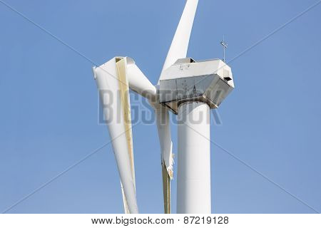 Wind Turbine With Broken Wings After A Heavy Storm In The Netherlands