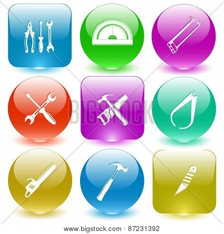 Industrial tools set. Raster set glass buttons.