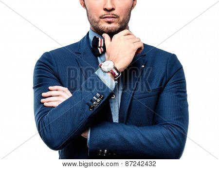 Sharp dressed fashionist wearing jacket and bow tie