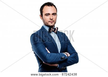Sharp dressed fashionist wearing jacket and bow tie