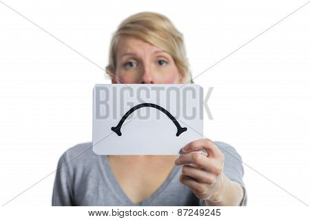 Unhappy Portrait Of Someone Holding A Sad Mood Board