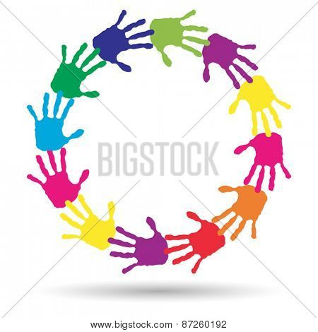Vector concept or conceptual circle or spiral set made of colorf