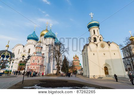 Sergiev Posad, Russia - March 28, 2015.  Great Trinity Monastery In Sergiyev Posad Near Moscow. Gold