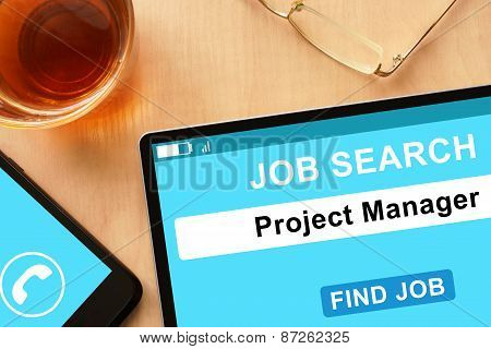 Tablet with Project Manager on job search site.