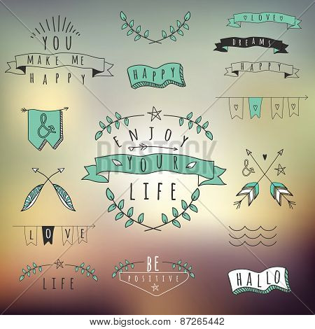 Set Of Hipster Style Words And Elements.