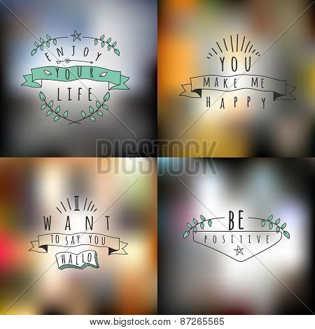 Vector Set Of Summer And Happy  Emblems And Symbols On A Blurred Backgrounds.
