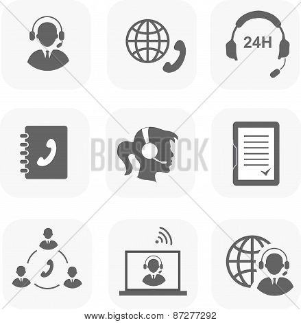 Call center servise set icons phone assistance and headset customer care