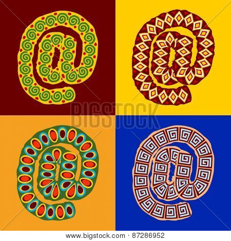 Vector set of ethnic font with african ornament. Optional different styles. Symbols