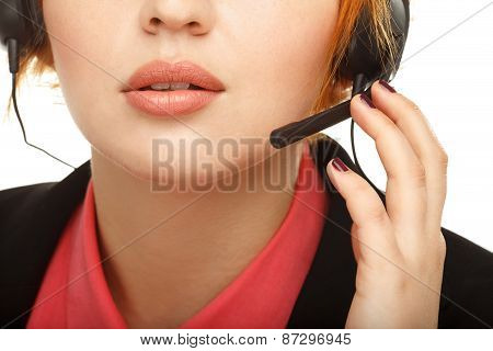 Closeup Portrait Of Female Customer Service Representative Or Call Center Worker Or Operator Or Supp