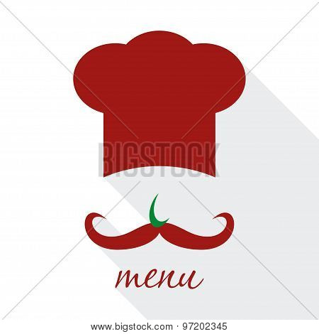 Big Chef Hat With Mustache Vector Illustration.