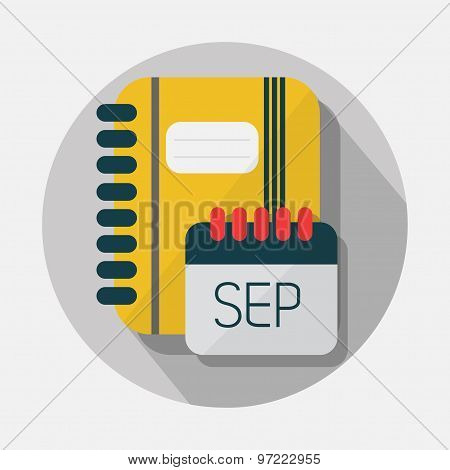 Wire notebook and SEP calendar icons with long shadow on gray background
