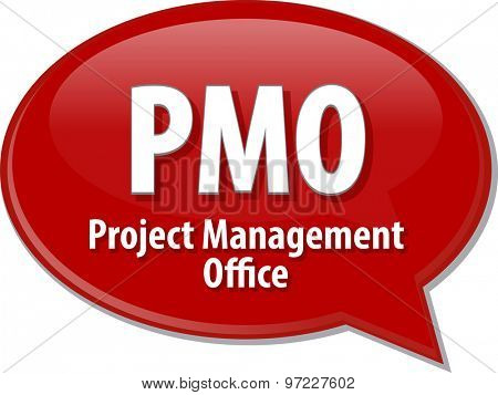 Speech bubble illustration of information technology acronym abbreviation term definition PMO Project Management Office