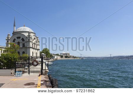 Bosphorus and Dolmabahce Mosque. Istanbul. Turkey.