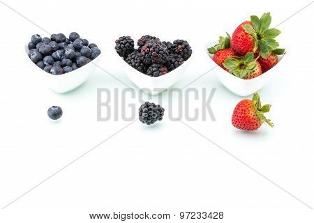 Fresh Blueberries, Blackberry With Strawberry In Bowl