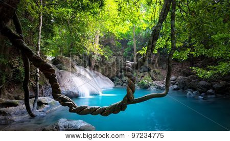 Waterfall in jungle forest nature background