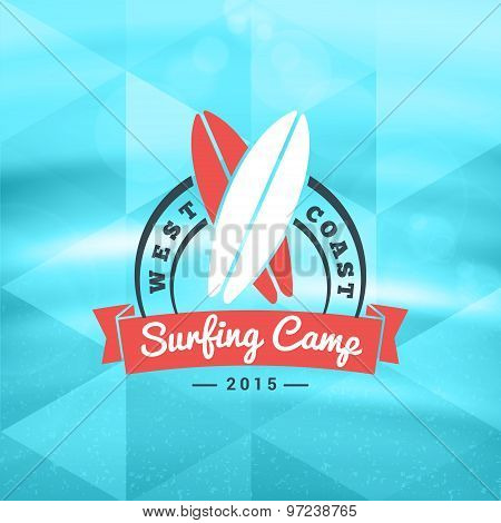Vintage Hipster Summer Holidays Label Or Badge. Vector Design Element On Coloful Summer Background