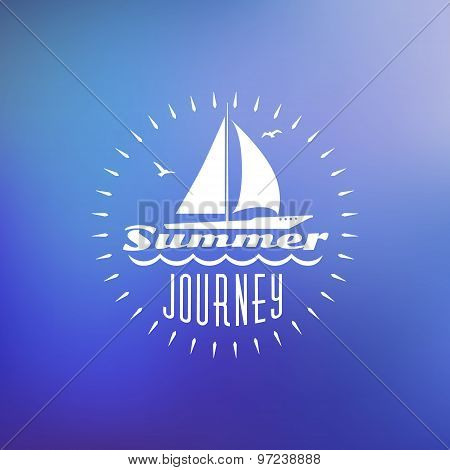 Vintage Hipster Summer Holidays Label Or Badge. Vector Design Element On Coloful Summer Background