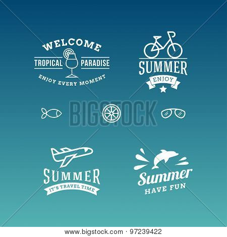 Set Of Summer Holidays Hipster Vintage Labels Or Badges. Vector Design Elements