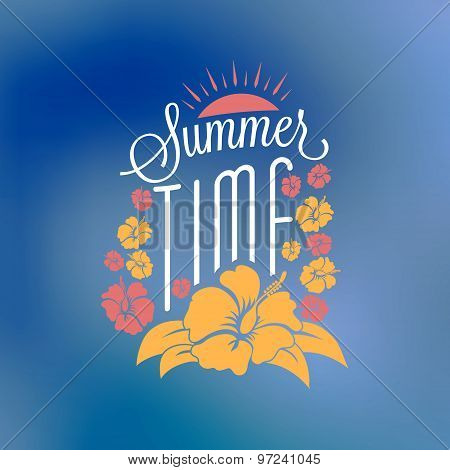 Vintage Hipster Summer Holidays Label Or Badge. Vector Design Element On Coloful Summer Background