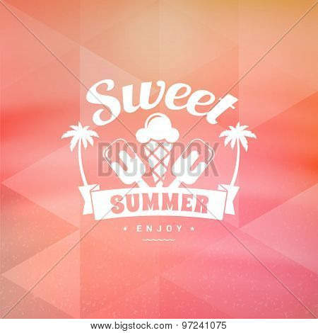 Vintage Hipster Summer Holidays Label Or Badge. Vector Design Element On Coloful Summer Background