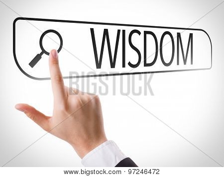 Wisdom written in search bar on virtual screen