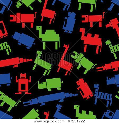 Red Green Blue Digital Retro Animals Pattern Eps10