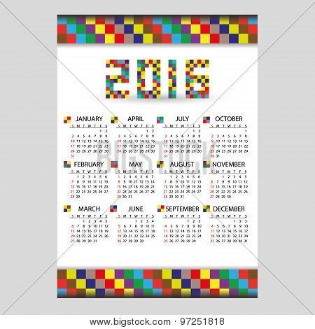 2016 Wall Blocky Color Calendar From Little Numbers Eps10