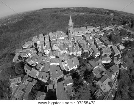 Aerial view on Groznjan, small istrian town.